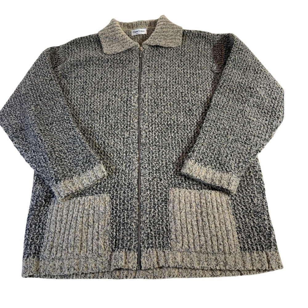 Gran Sasso Wool Blend Cardigan Sweater XL Grey Full Zip Made in Italy